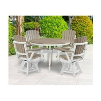 5-Piece Round Dining Set - Weatherwood & White - Outdoor Furniture