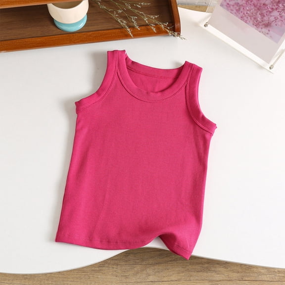 Vmvidoty Children's Tank Tops Summer Sleeveless Round Neck Ribbed Knit Basic Loose Relaxed Fit Going out Cami Tee Shirts Hot Pink 6 Years