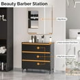 thumbnail image 3 of Salon Stations for Hair Stylist, Wall Mount Barber Station, Professional Styling Station with Mirror & Drawers & Hair Dryer Holders, Storage Cabinet for Beauty Spa Dresser, Black, 3 of 8