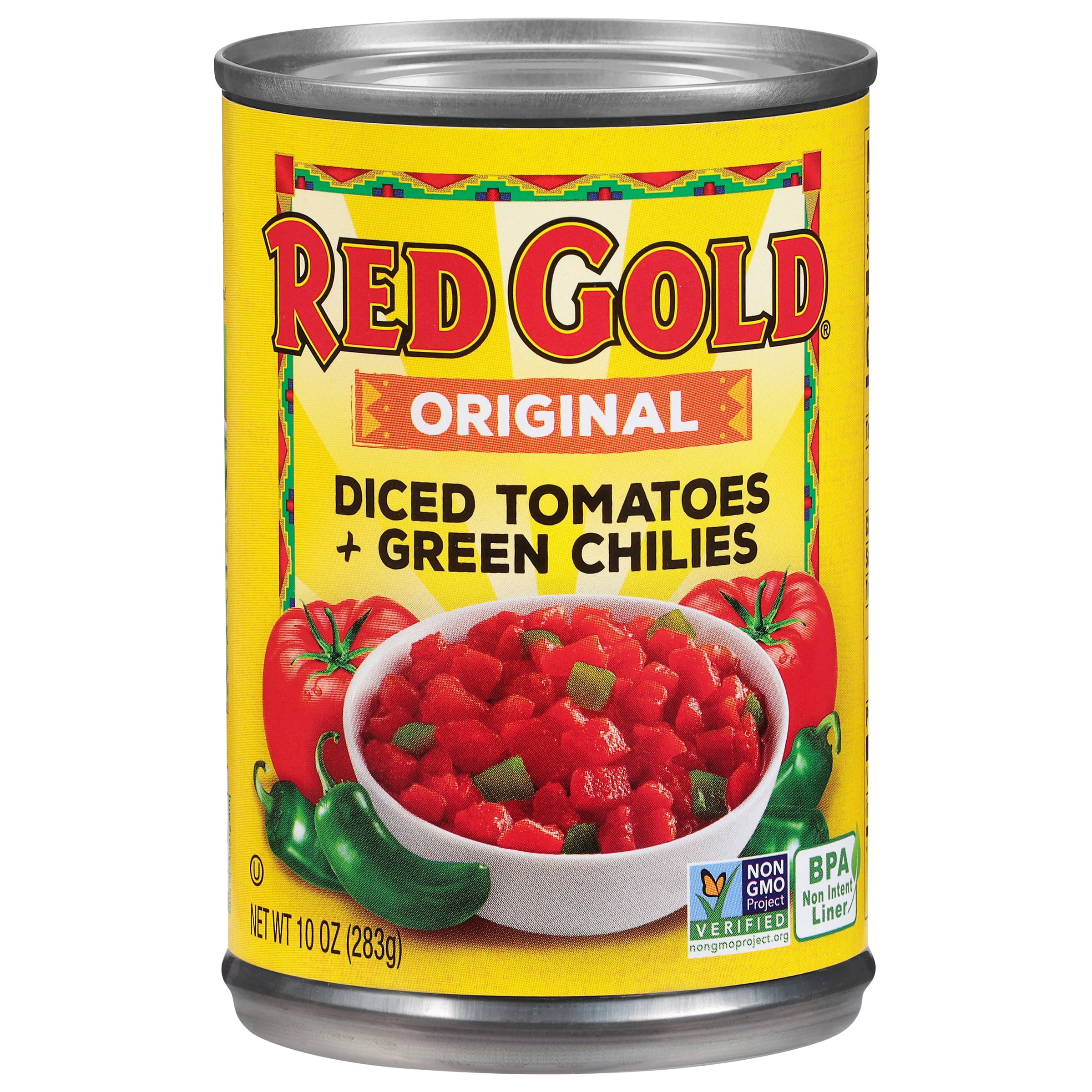 (12 pack) Red Gold Original Diced Tomatoes with Green Chilies, 10 oz Can