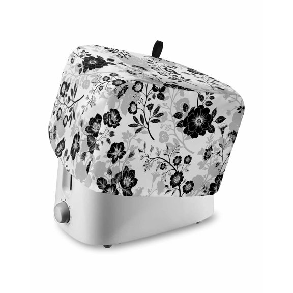 Fsddascl Vintage Flowers Small Toaster Cover 2 Slice, Kitchen Appliance Covers, Black White Farmhouse Floral Plants Toaster Oven Cover with Loop, Bread Machine Cover Polyester Dust Cover Protection