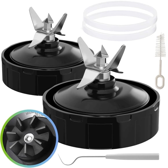 2 Piezas Repuesto Aspas Licuadora Ninja, 7 Aletas, Extractor de Cuchillas, con Cepillo de 2 Limpieza y 2 Juntas de Goma de Repuesto, Compatible con Nurti Ninja Blenders Auto iQ BL480 BL642 BL801 NN102