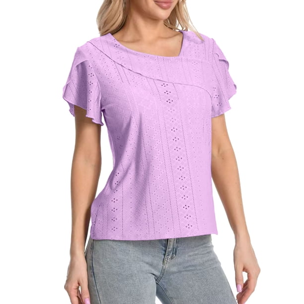 Tamaño Más Suelto Ajuste Camisetas para las Mujeres con Cuello en V de Manga Corta Suelta Camisa Superior, Poliéster