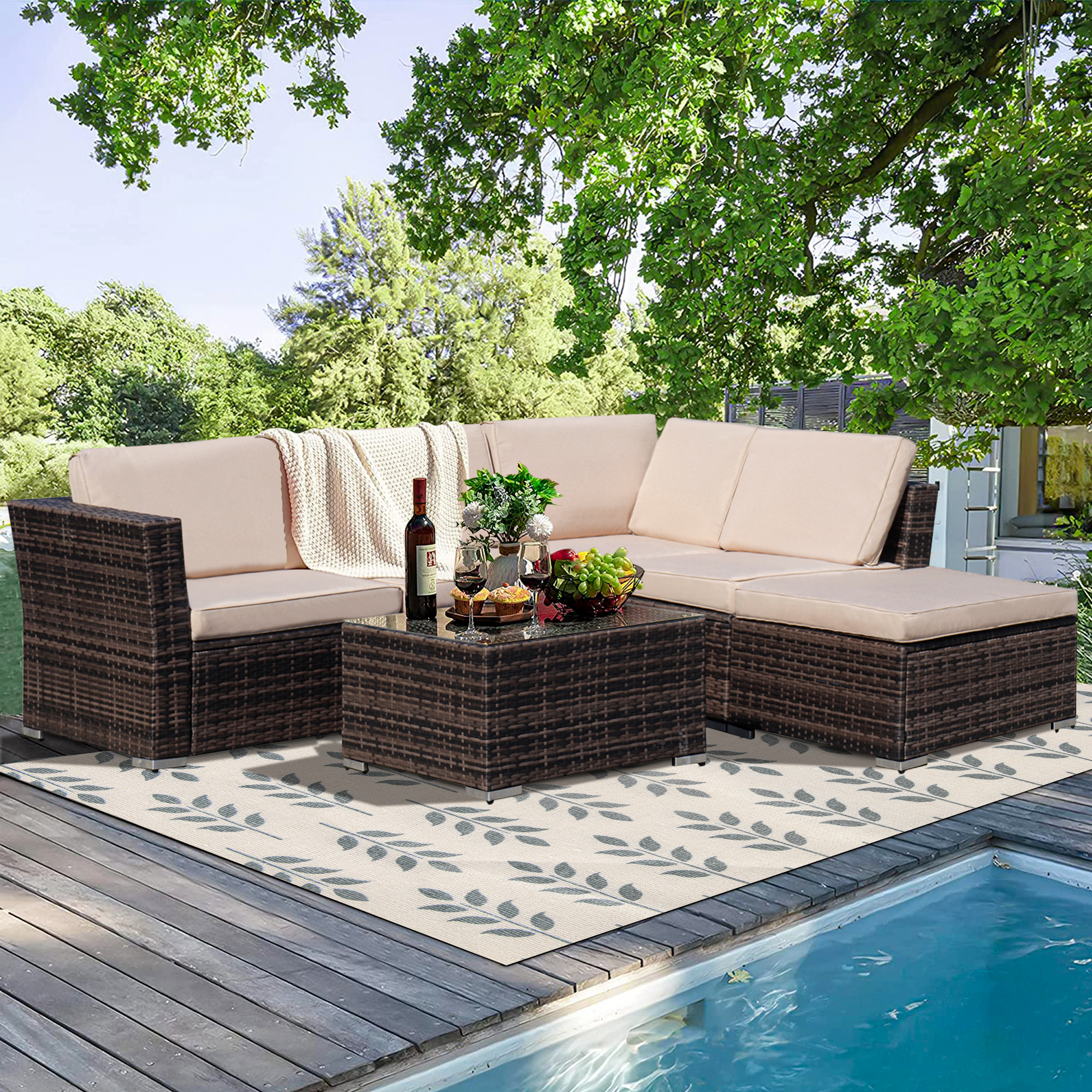 Outdoor Conversation Sets, 4 Piece Patio Furniture Sets with Loveseat Sofa, Lounge Chair, Wicker Chair, Coffee Table, Patio Sectional Sofa Set with Cushions for Backyard Garden Pool, LLL1326 - image 3 of 9
