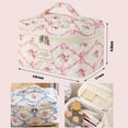 thumbnail image 7 of Large Makeup Bag for Women Girls, Quilted Cosmetic Bag, Floral Coquette Aesthetic Toiletry Bag, Flower Travel Make Up Organizer Bag, 7 of 7