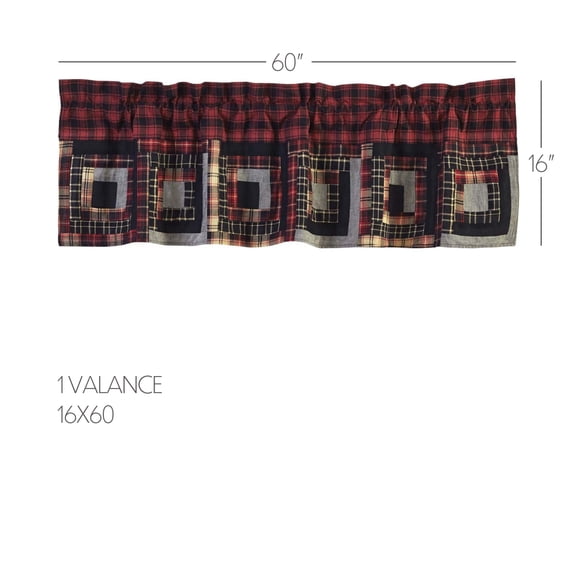 VHC Brands Rustic & Lodge Kitchen Window Cumberland Red Patchwork Curtain, Valance 16x60