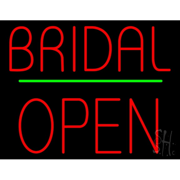Bridal Block Open Green Line LED Neon Sign 15" Tall x 19" Wide - inches, Black Square Cut Acrylic Backing, with Dimmer - Premium built indoor Sign for Storefront, Store interior, Studio.