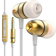 Betron ELR50 Earbuds, Wired Earbud in-Ear Headphones with Microphone and Volume Control Noise Isolating Earphone Ear Bud Tips, Deep Bass, Metal Body, Gold