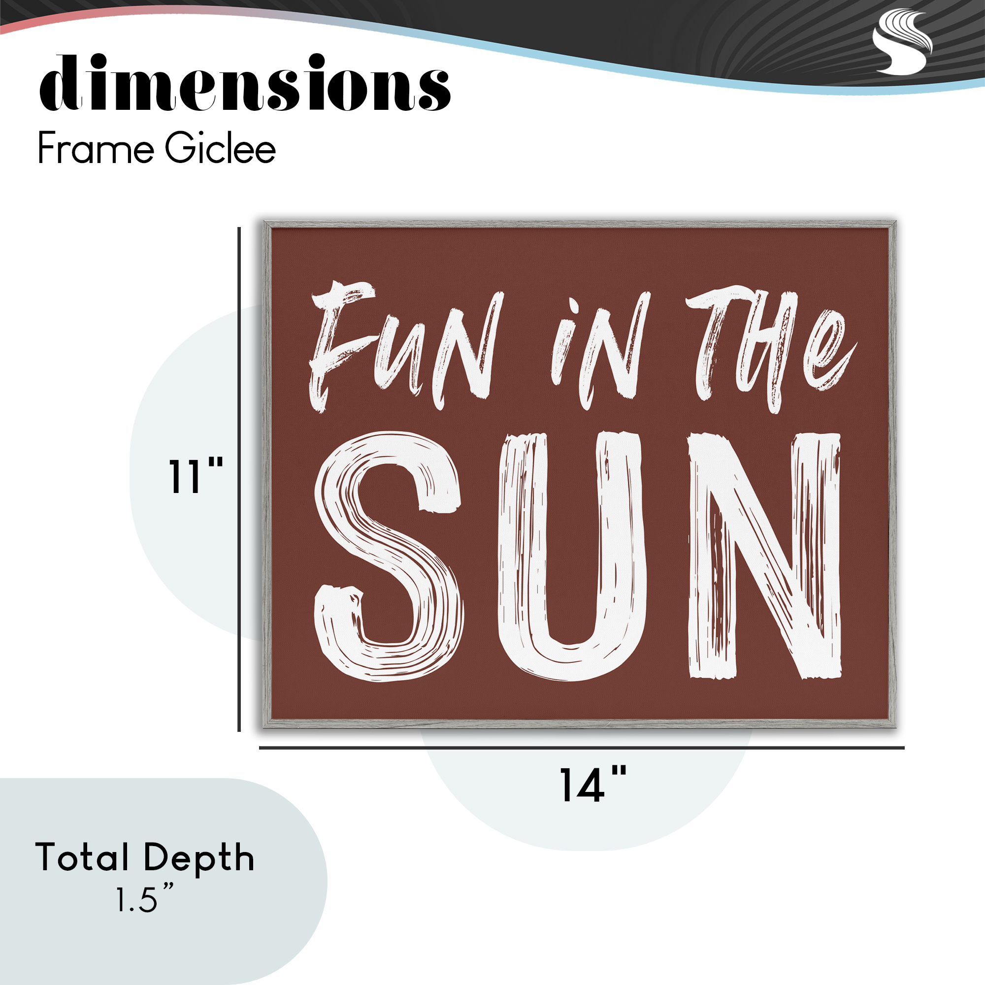 Fun In Sun Brown Sentiment Gray Framed Giclee Art, design by Lettered and Lined