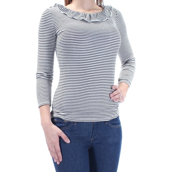MAISON JULES $40 Womens New 1265 White Striped Ruffled Top 2XS B B