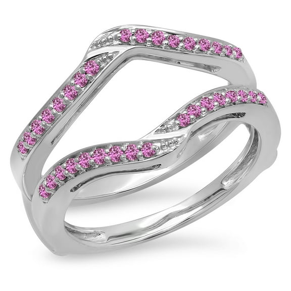 Dazzlingrock Collection 0.30 Carat (ctw) 14K Pink Sapphire Ladies Wedding Band Enhancer Guard Ring 1/3 CT, White Gold, Size 8