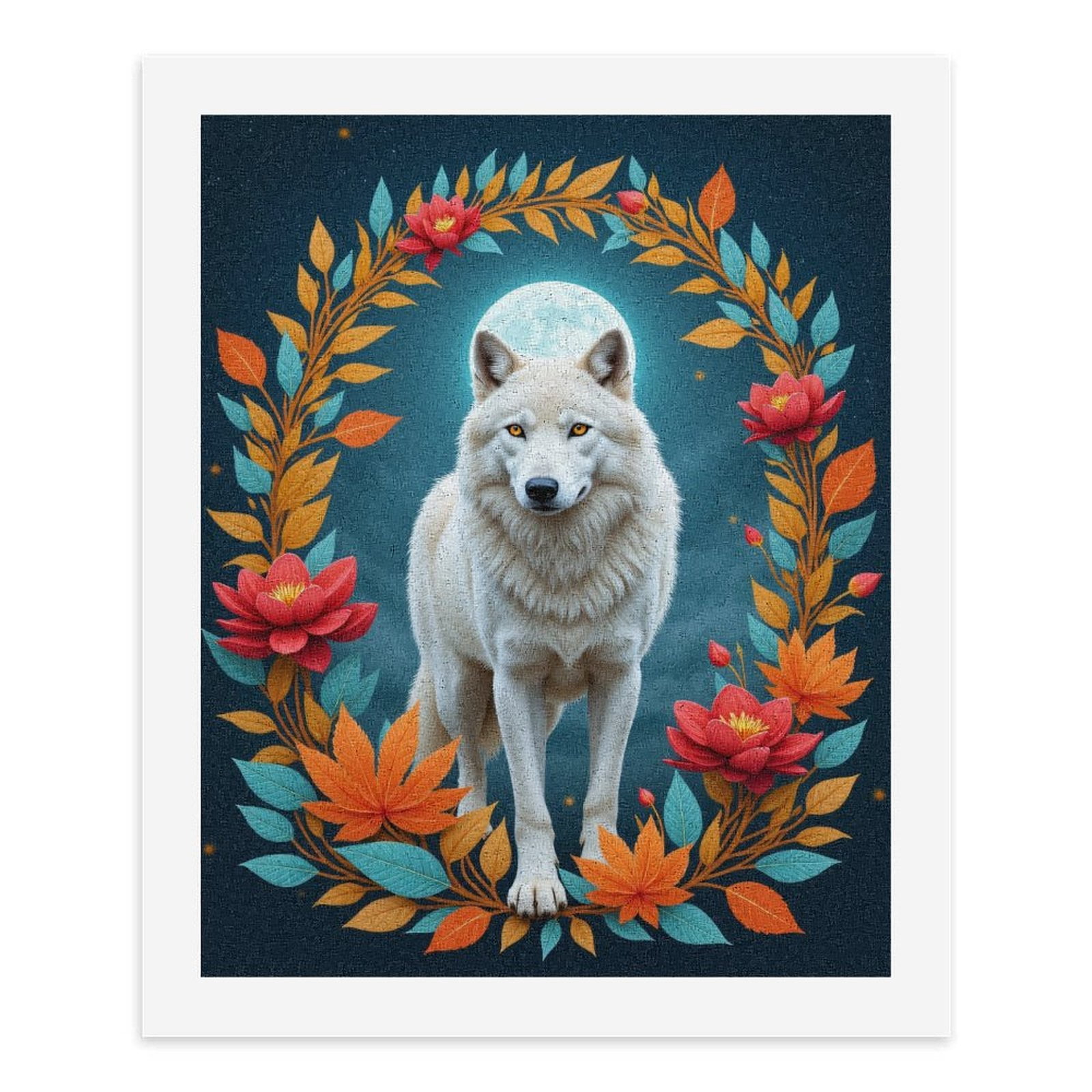 Paint By Numbers Kit for Adults Beginner - DIY Wolf Moon Floral Night Art Canvas Painting Kits for Adults, Frameless Paint By Number for Adults for Home Wall Decor 16x20 Inch