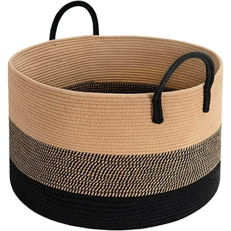 XXXLarge Woven Rope Basket 21 x 14 Blanket Storage Basket with Long Handles Decorative Clothes Hamper Basket Extra Large Baskets for Blankets Pillows or Laundry | Walmart (US)