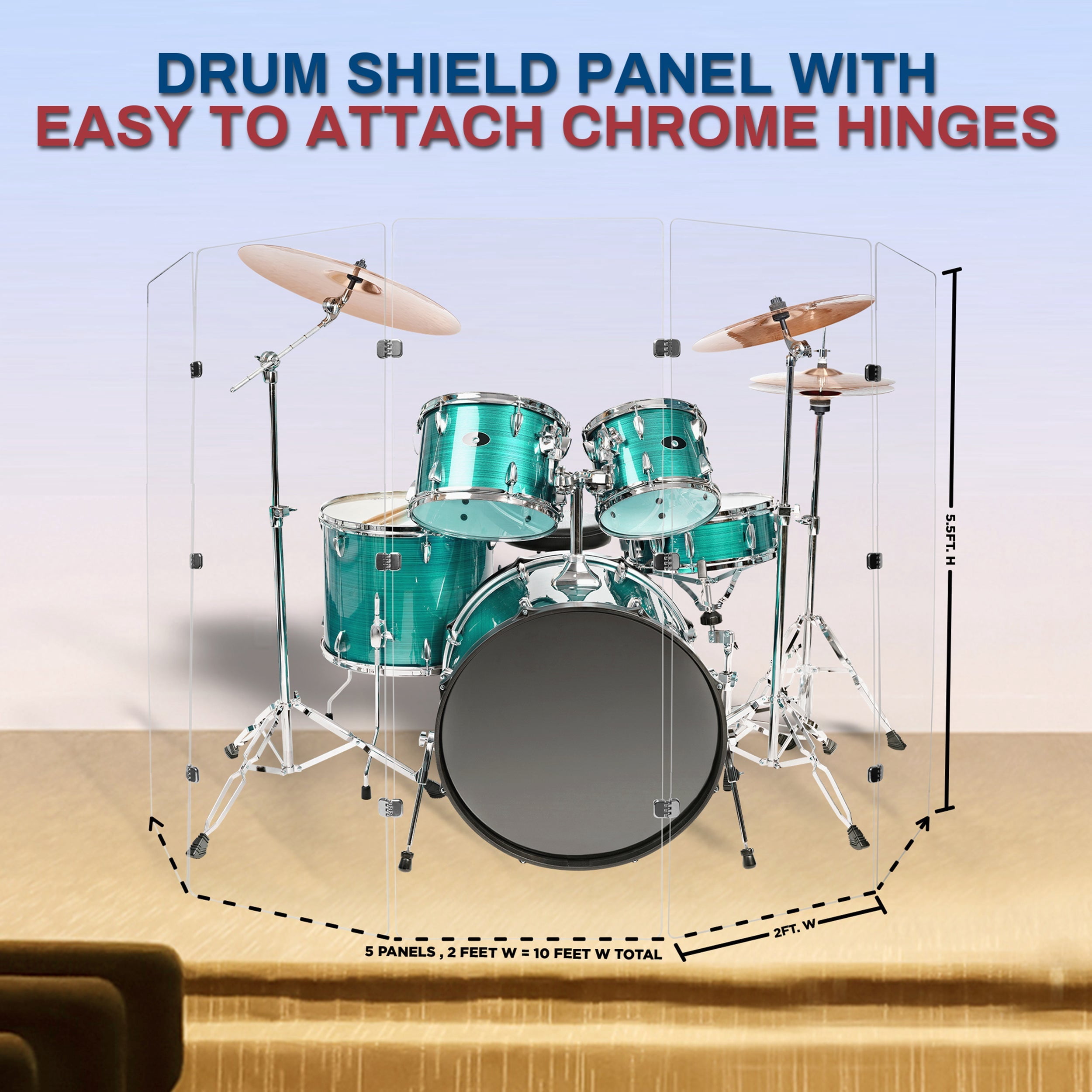 PENNZONI Drum Shield, 4 Panels & Deflectors w/ Chrome Hinges, 5.5 ft. Clear Acrylic Panels
