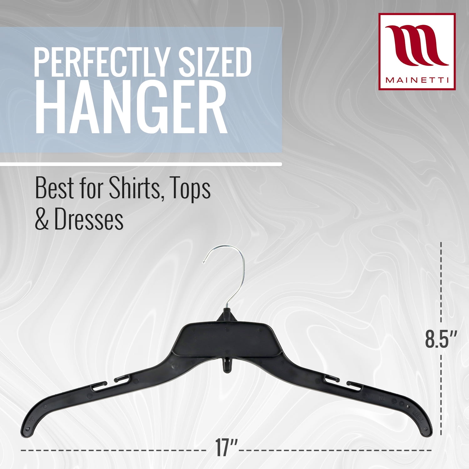 Mainetti Brand 484 Adult Plastic Clothes Hangers with Rotating Metal Hook and Notches, 200-Count