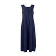 thumbnail image 6 of Mohiass Cotton Linen Dresses for Women 2025 Summer Casual V Neck Sleeveless Maxi Dress Flowy Beach Vacation Travel Dress Navy M, 6 of 7