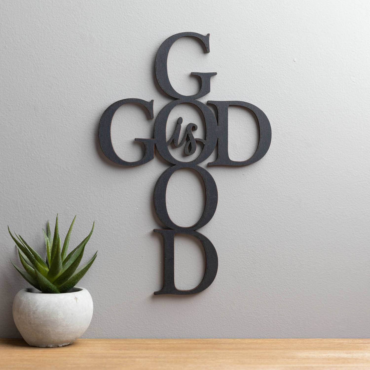 Personalized Planet God is Good Spiritual Wall Art Plaque on Rustic 1/4" Thick Wood for Hanging or Shelf Display in the Kitchen Office or Family Room - 8.5x12.5, Black
