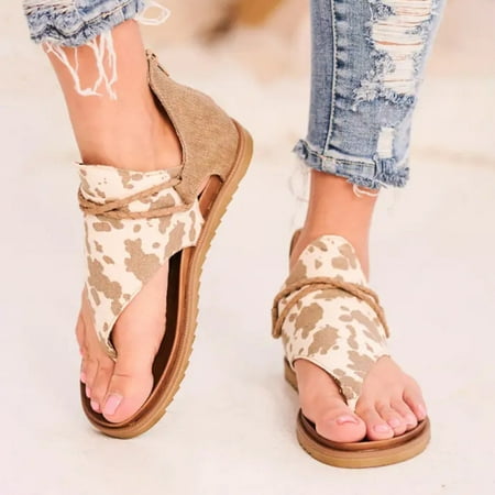 

Hvyes Posh Gladiator Sandals for Women Comfort Flat Sandals Ladies Summer Casual Thong Shoes for Women Vintage Flip Flops with Zipper Size 9.5