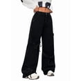 thumbnail image 2 of Women'S Ribbon Tie Detail Utility Style Jeans Casual Straight Wide Leg Denim Trousers Black XS, 2 of 9