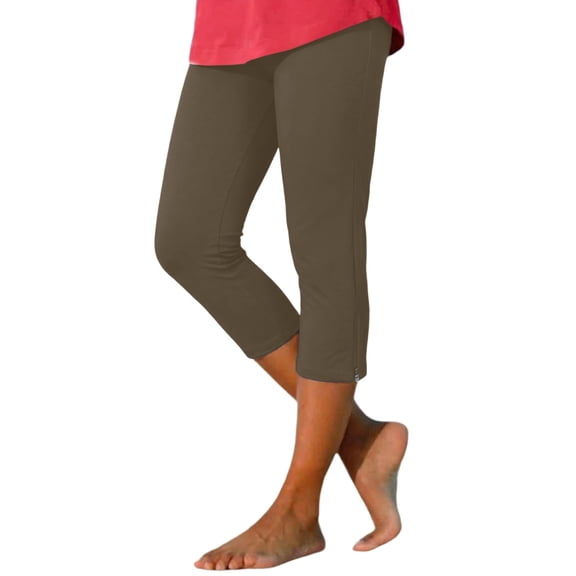 Aihuaihua Capri Leggings for Women Zipper Leg Plus Size Summer Casaul High Waisted Knee Length Stretchy Workout Yoga Cropped Capris Pants Khaki XL