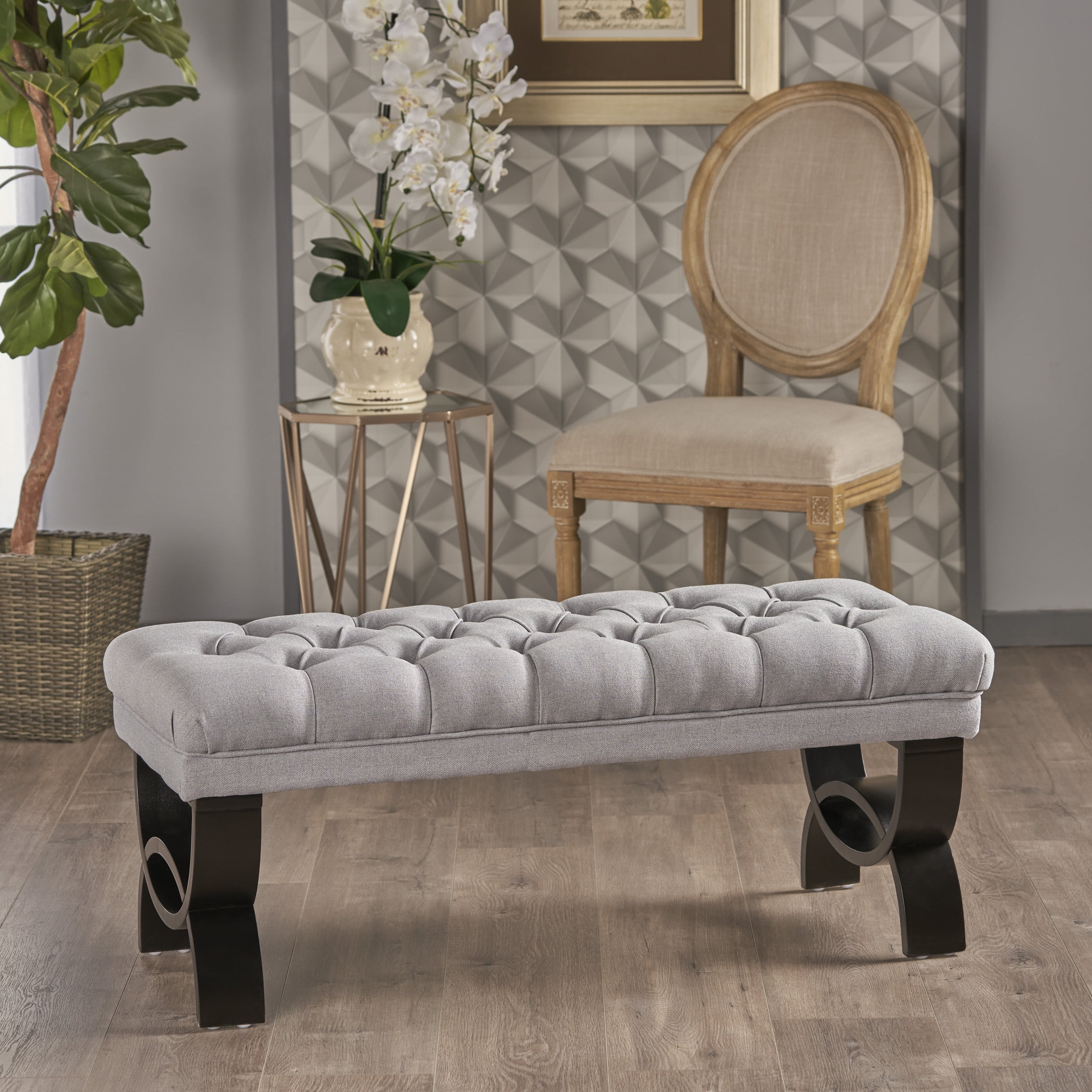 Noble House Pullman Tufted Fabric Bench Ottoman, Light Grey Walmart