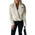 thumbnail image 2 of Female Crop Pea Coat Wool Blend Office Work Lapel Collar Short Winter Jacket Trench Coat White L, 2 of 10