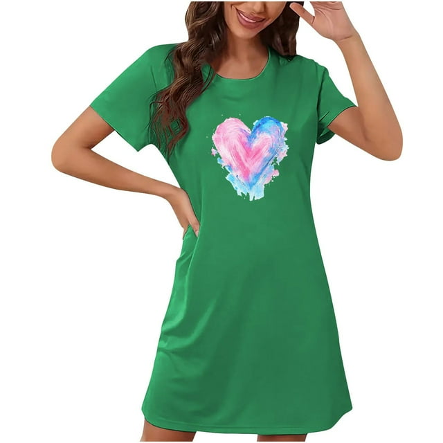 Camisón corto de talla grande para mujer, camisón de manga corta con estampado de pecho a la moda, camisón para mujer