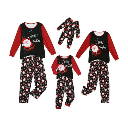 

ZOELNIC Family Christmas Matching Pajamas Long Sleeve Santa Print Tops + Long Pants Suit Sleepwear Nightwear Set Mom XL