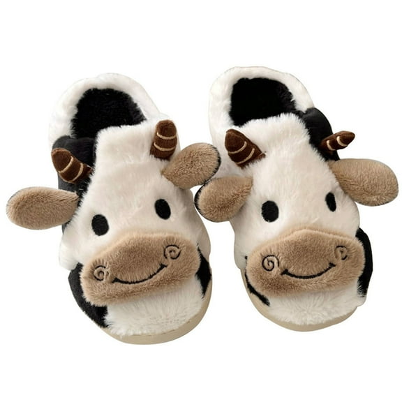 JikouIivo Ladies and Men Milk Slippers Cute Comfortable Cows Cartoon Cotton Slippers Winter Slippers for Women Clearance