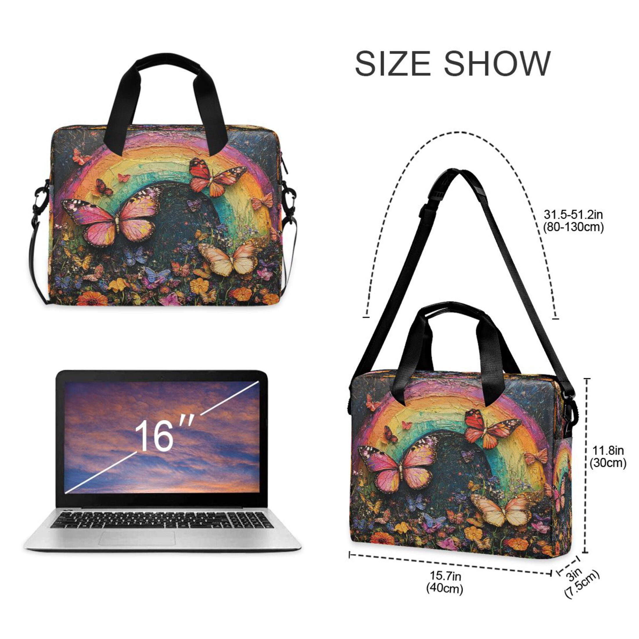 Laptop Bag Laptop Briefcase 15.7 x 3 x 11.8 Inches Laptop Bag Briefcases Laptop Storage Travel Laptop Bag Work Laptop Bag Rainbow Butterfly