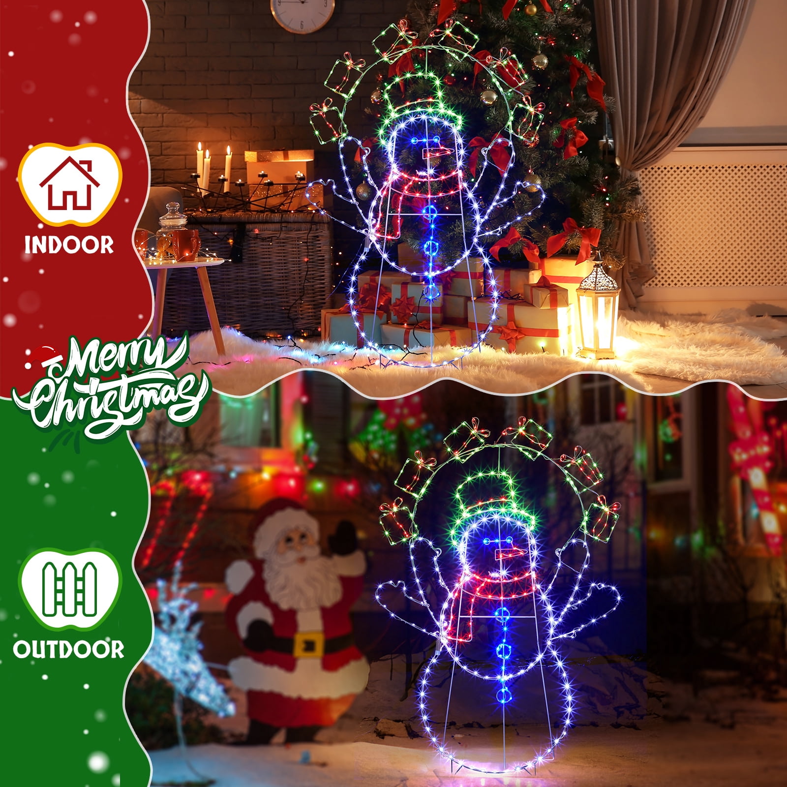 Astoutdoor 5 ft Juggling Snowman Christmas Yard Decoration, Pre-Lit 2D Animated Snowman with 358 LED Multi-Color Lights and Stakes