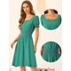 thumbnail image 2 of Vestido de mujer con cuello cuadrado, manga corta, línea A, cintura fruncida Verde XL, 2 of 6