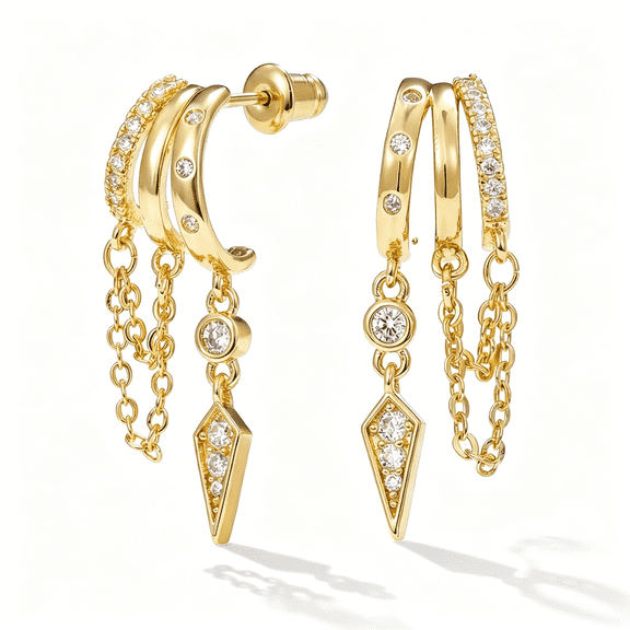 DESIGNICE Gold Earrings for Women Trendy 14K Gold Plated Dangle Earrings Small Hoop Huggie Drop Stud Earrings Cubic Zirconia Simple Minimalist Dainty Chain Tassel Hypoallergenic Earrings