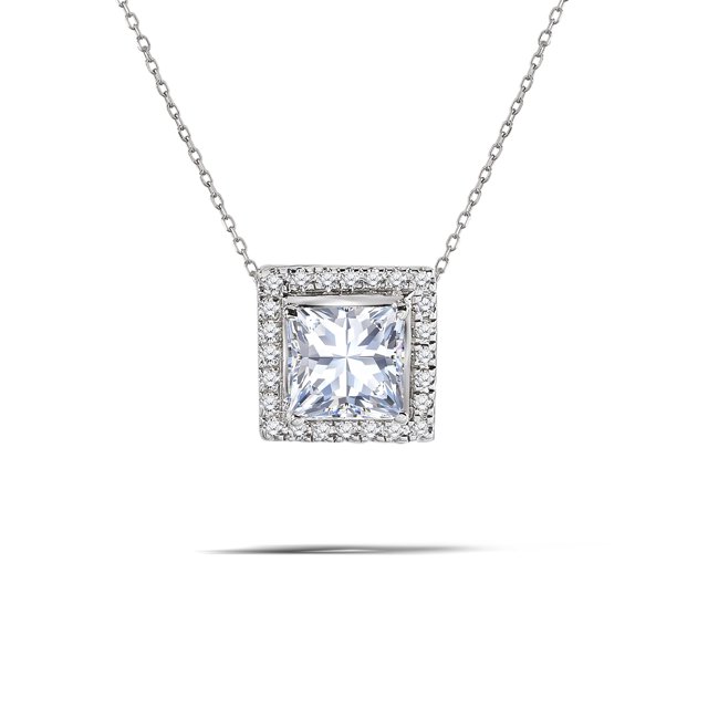 Collar con Colgante Deslizante de Halo de Moissanita JeenMata de 2 Quilates en Oro Blanco de 18 K sobre Plata