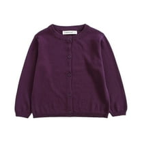 YOUYEDIAN Kids Girls Cardigan Sweaters Lightweight Long Sleeve School Uniform Ribbed Knit Girl Coat Dark Purple 8-9 Years