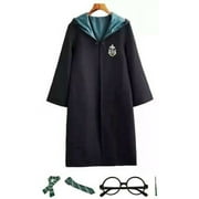 Harry Potter Slytherin House Robe With Scarf Tie Glasses & Wand Size M