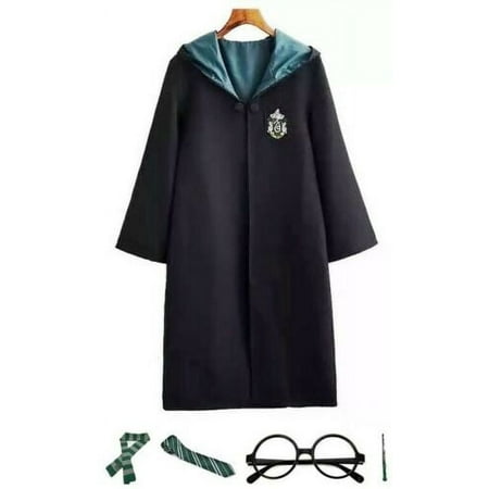 Harry Potter Slytherin House Robe With Scarf Tie Glasses & Wand Size M