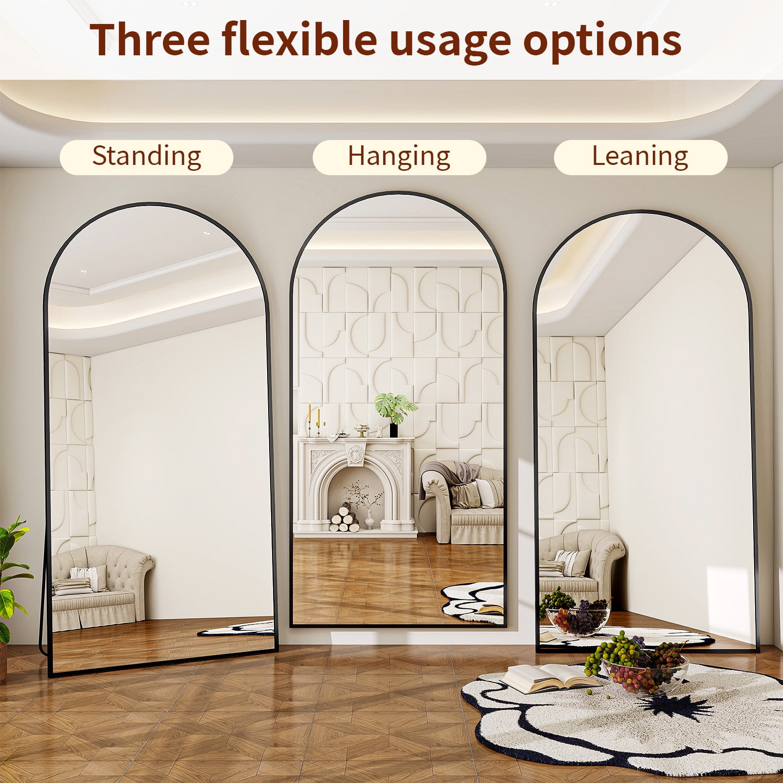 Anyrose 78.2"x35.2" Arched Large Full Length Mirror Free-Standing Wall-Mounted Floor Mirrors, Black