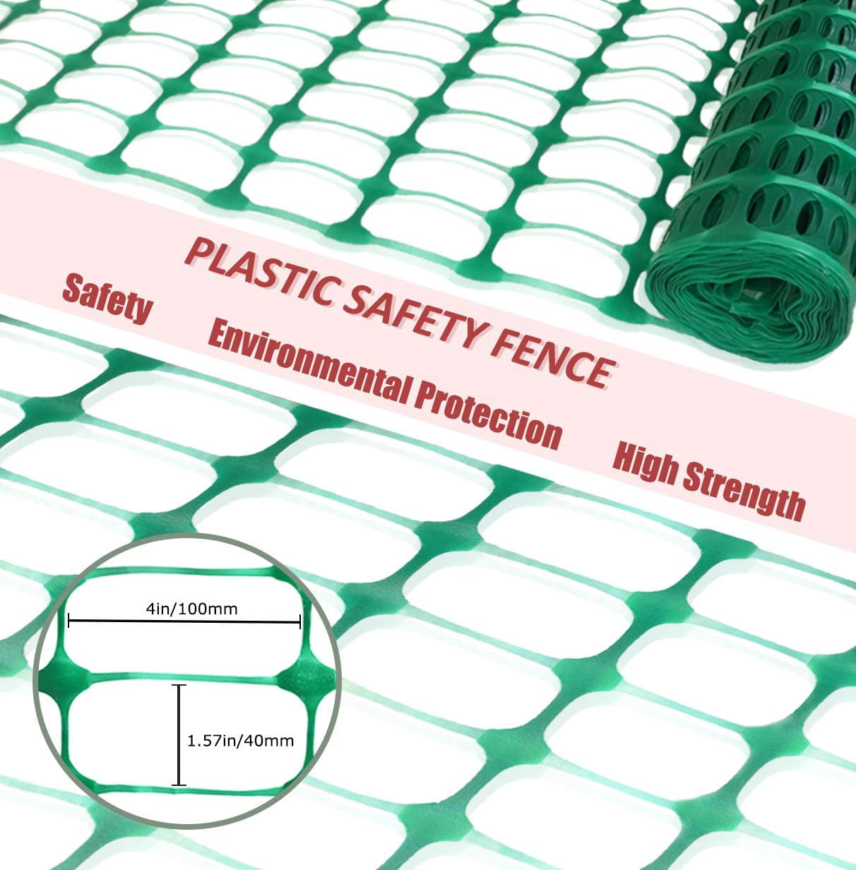Garden Fence 100ft Green Plastic Netting with 25 Steel Stakes and Zip Ties
