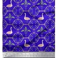thumbnail image 1 of Soimoi Blue Velvet Fabric Swan & Moroccan Damask Printed Fabric 1 Yard 58 Inch Wide, 1 of 5