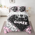 thumbnail image 2 of Homewish Abstract Gamer 7-Piece Bedding Comforter Set For Teens Boys Girls,Video Game King Bedding Sets,Black Pink Ultra Soft Bed Sheets,Lightweight Room Decor,Reversible, 2 of 8