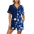 thumbnail image 5 of Blmnix Ladies Pajamas Sets Sleepwear Sets 2 Piece Bamboo Pajamas Pjs Collared Short Sleeve Blue Cropped Straight-Leg Women's Cotton Pajama Sets,XL, 5 of 5