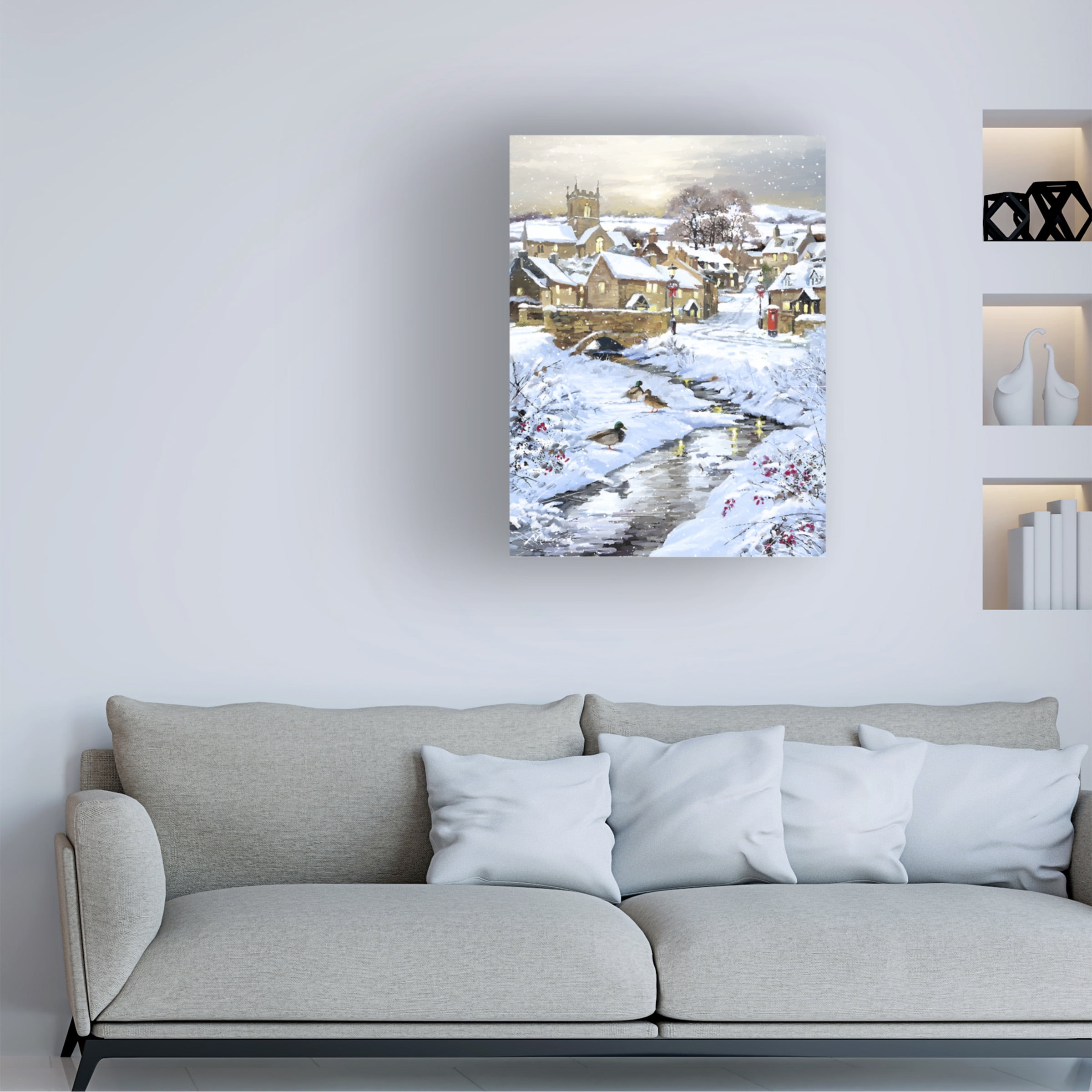 The Macneil Studio 'Winter Village Stream' Canvas Art