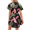 thumbnail image 3 of PENGXIANG Femmes Impression Robe à Manches Courtes V-Cou Robes Florales d'Été Lacet Femme Sexy Robe de Plage Bleu XL, 3 of 6