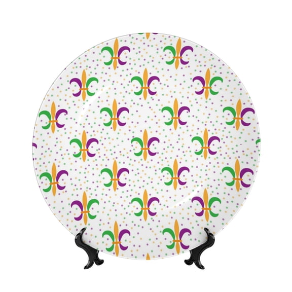 Easygdp Mardi Gras Carnival1 Bone China Decorative Plate Ceramic Dinner Plates Art Crafts with Display Stand-6in