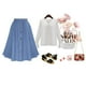 thumbnail image 5 of Falda de corte A para mujer, cintura alta con volantes, dobladillo suelto, falda vintage para fiestas, sesiones de fotos, color azul cielo, talla única, 5 of 12