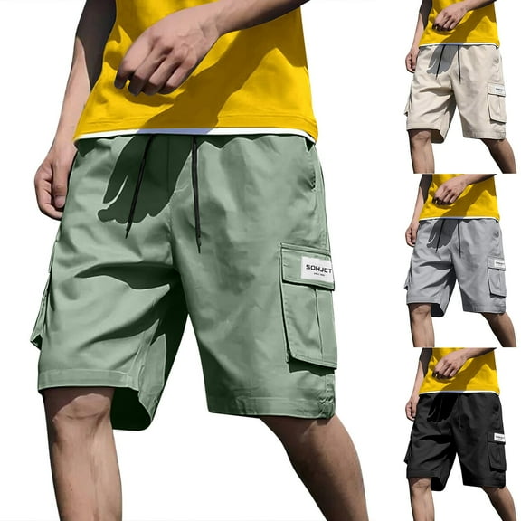 FRSASU Men's Casual Loose Cargo Shorts Summer Multi Pocket Shorts Quick Dry Lightweight Elastic Waist Sports Pants Green
