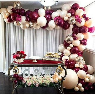 Burgundy/Maroon and White Birthday Decorations Combo Kit with White Net  Curtain Cloth and Fairy Lights 
