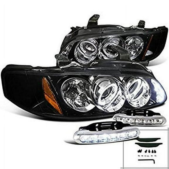 Glossy Black Sentra LED Halo Projector Headlights Daytime LED Fog