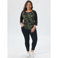 thumbnail image 3 of DARING DIVA Women's Plus Size Raglan Crewneck 3/4 Sleeve Floral Tunic Tee 4X Camouflage, 3 of 6